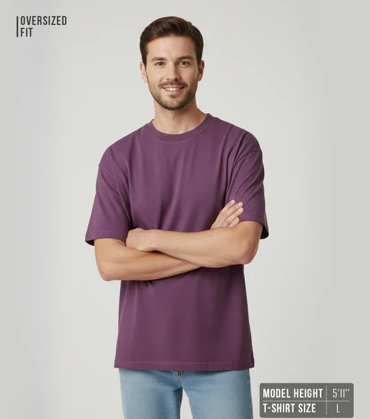 plumpurplesolidoversizedt shirtformenmodel3